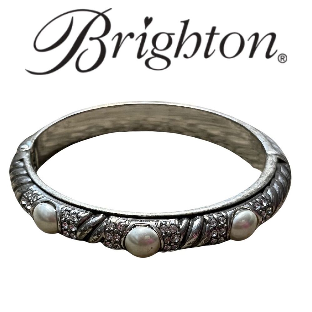 Brighton Pearl Magic Crystal Hinged Bangle Bracelet